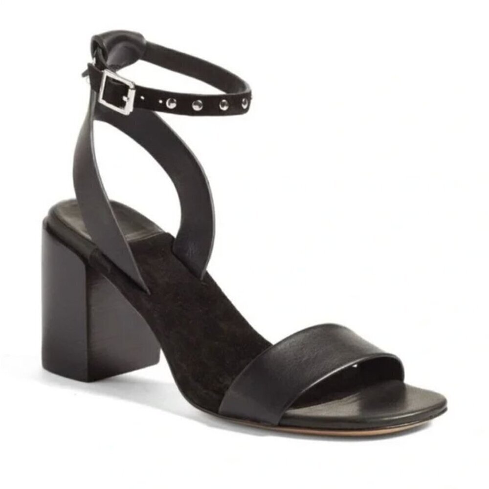 Rag and Bone Gia Block Heel Sandal Black Leather Size EU 36